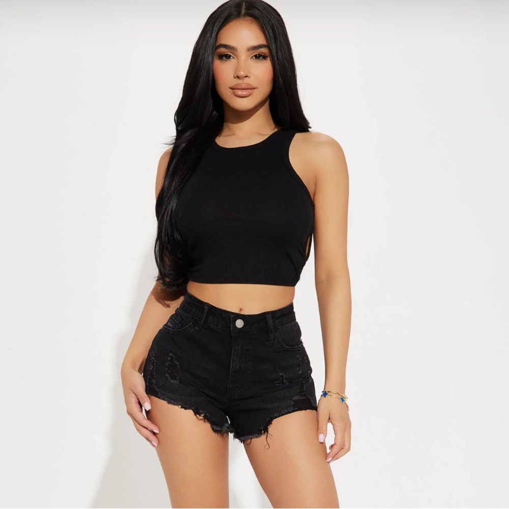 Distress Black Denim Shorts